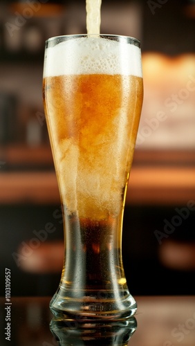 Close-up of beer pouring in...
