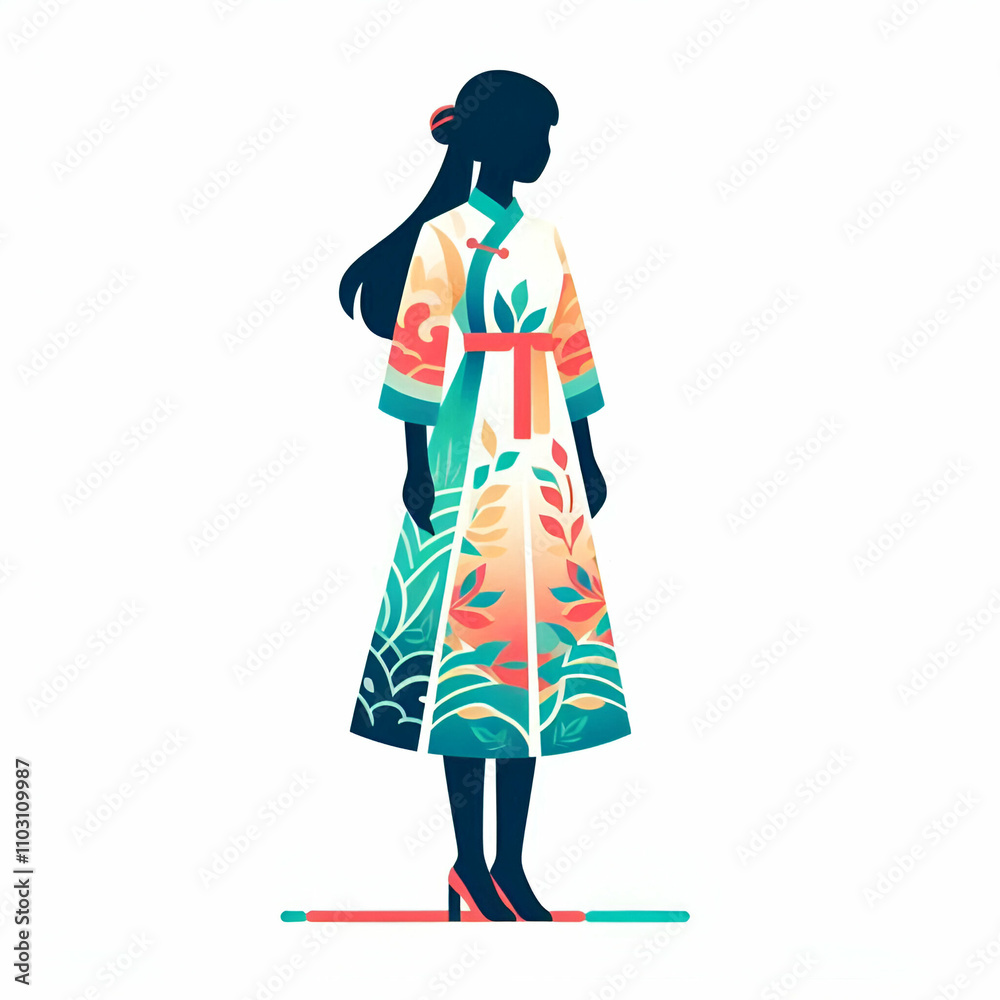 A Vietnamese girl in traditional dress Vector illustration on a white background generated by AI A Vietnamese girl in traditional dress Vector illustration on a white background generated by AI