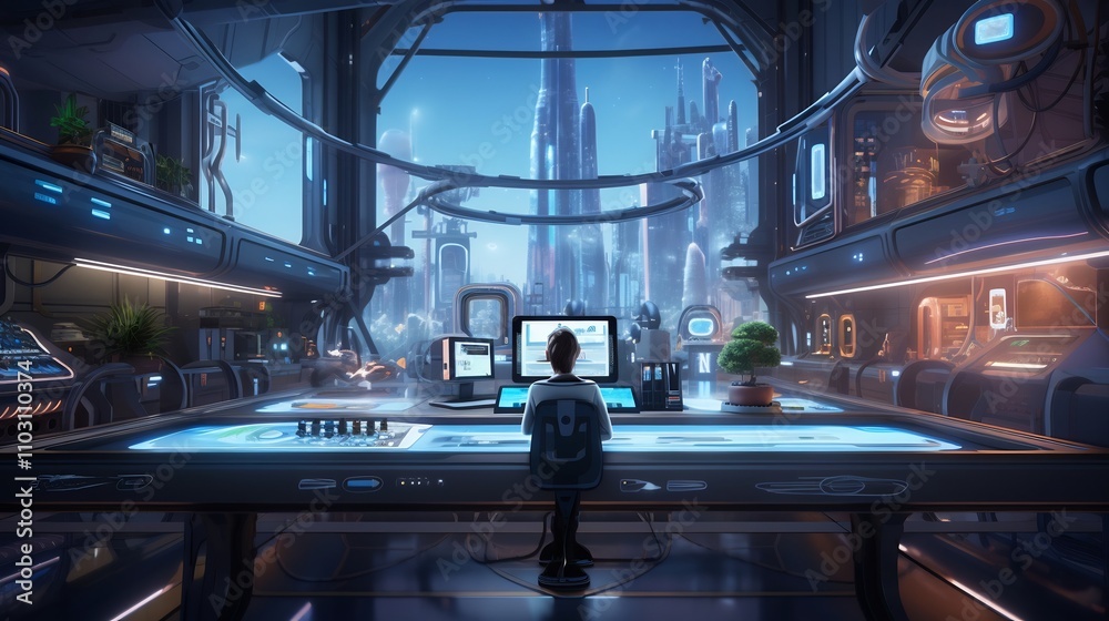 A talented digital using a tablet to create 3D cartoon in a modern high tech workspace with futuristic design elements and cutting edge technology A talented digital using a tablet to create 3D cartoon in a modern high tech workspace with futuristic design elements and cutting edge technology