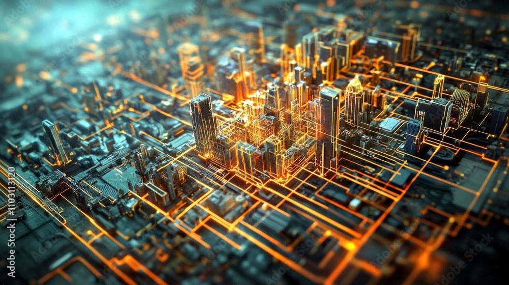Aerial cityscape with smart grid technology showcasing advanced energy management in urban environment. Aerial cityscape with smart grid technology showcasing advanced energy management in urban environment.