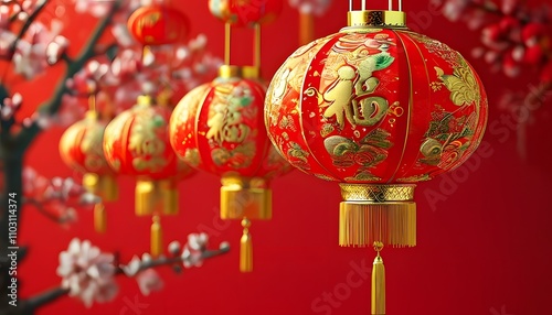 Celebratory lanterns chinese new year festival cultural decor urban setting close-up view tradition and celebration