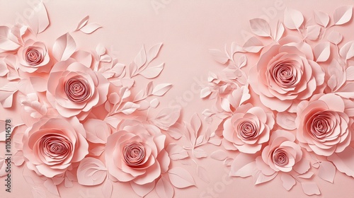 Elegant 3D Paper Flowers Arrangement Blush Pink Roses and Leaves