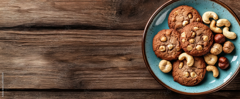 fresh baked nut cookies with cashews and hazelnuts on ceramic plate fresh baked nut cookies with cashews and hazelnuts on ceramic plate