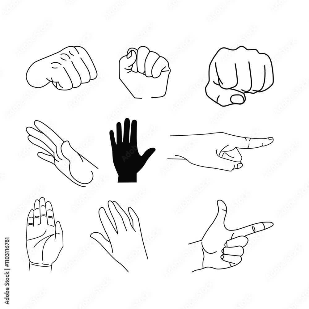 Fototapeta premium Hand drawn silhouettes hands set