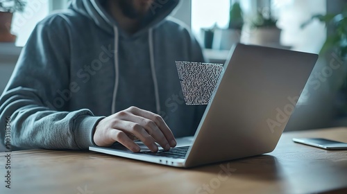 Person using laptop in modern technology setting