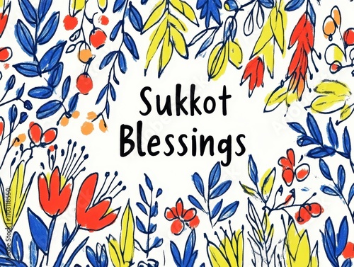 Sukkot blessings: colorful floral pattern celebrating the jewish harvest festival photo