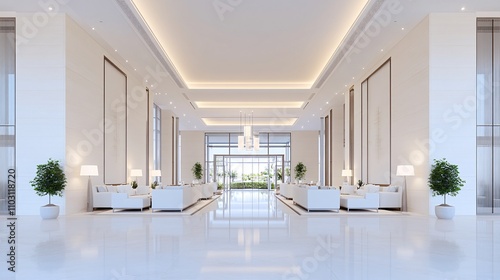 2409_040.3d rendering architectural visualization of a stylish modern living room for  cafe  front elevation view  advanced model full scene  800 mm  tint shift  elegant lighting with pendant lamps 