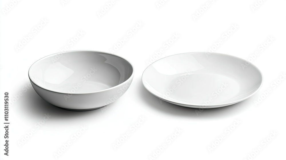 Two White Ceramic Bowls on a Clean White Background Two White Ceramic Bowls on a Clean White Background