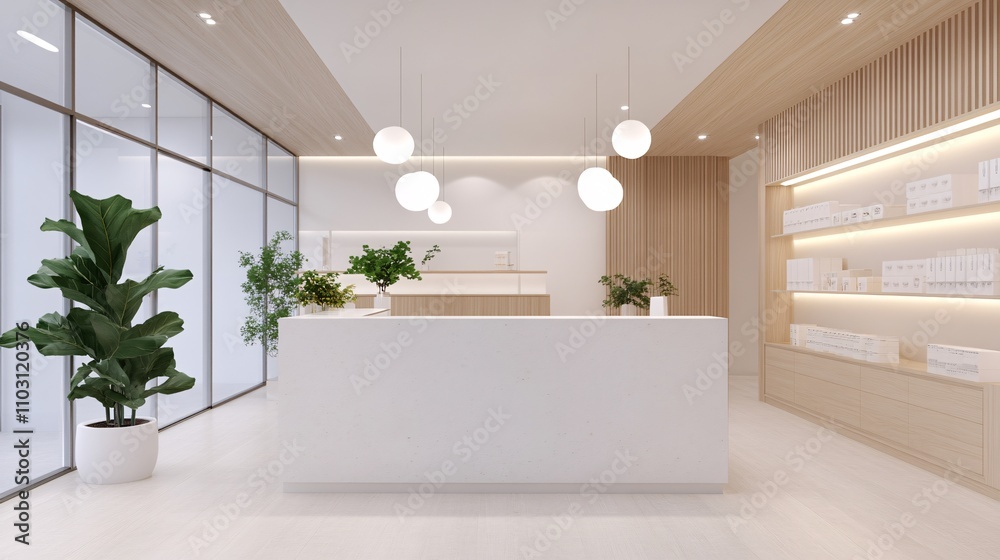 2409_063.3d rendering architectural visualization of a stylish modern workshop space for craft supply store, front elevation view, advanced model full scene, 800 mm, tint shift, elegant lighting 2409_063.3d rendering architectural visualization of a stylish modern workshop space for craft supply store, front elevation view, advanced model full scene, 800 mm, tint shift, elegant lighting