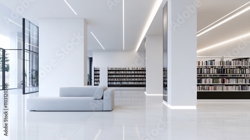 2409_062.3d rendering architectural visualization of a stylish modern reading nook for  comic book shop  front elevation view  advanced model full scene  800 mm  tint shift  elegant lighting with
