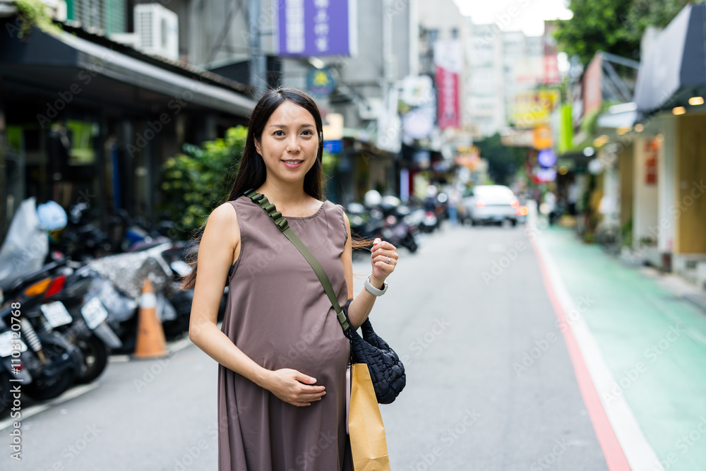 Pregnant Woman Exploring Taipei City Urban Landscape Pregnant Woman Exploring Taipei City Urban Landscape