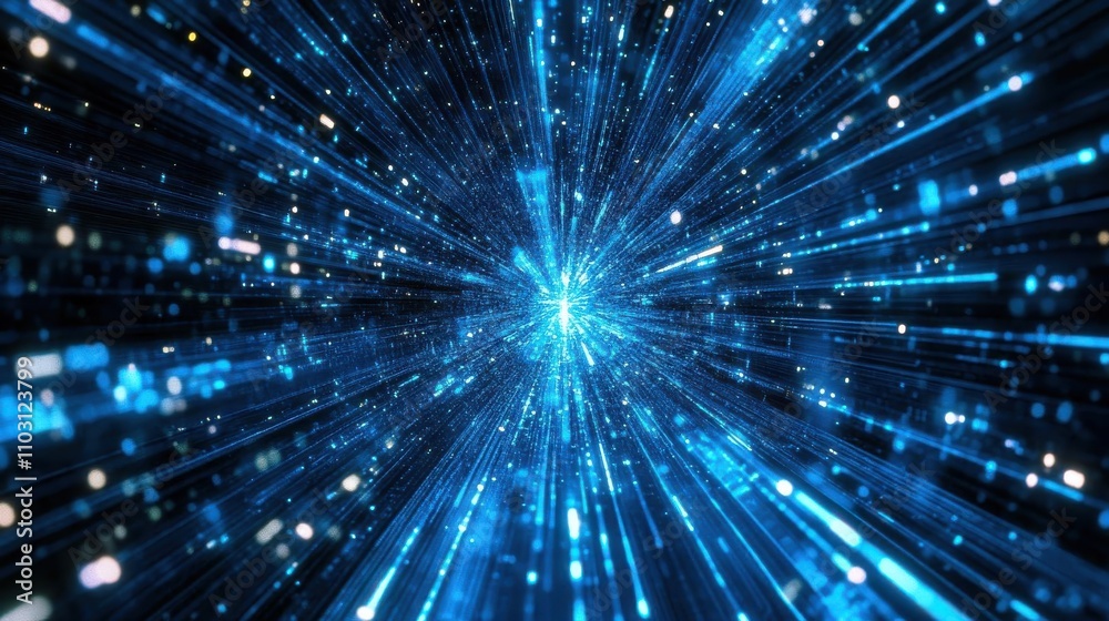 Vibrant blue light rays creating a stunning visual effect representing speed and innovation in technology Vibrant blue light rays creating a stunning visual effect representing speed and innovation in technology