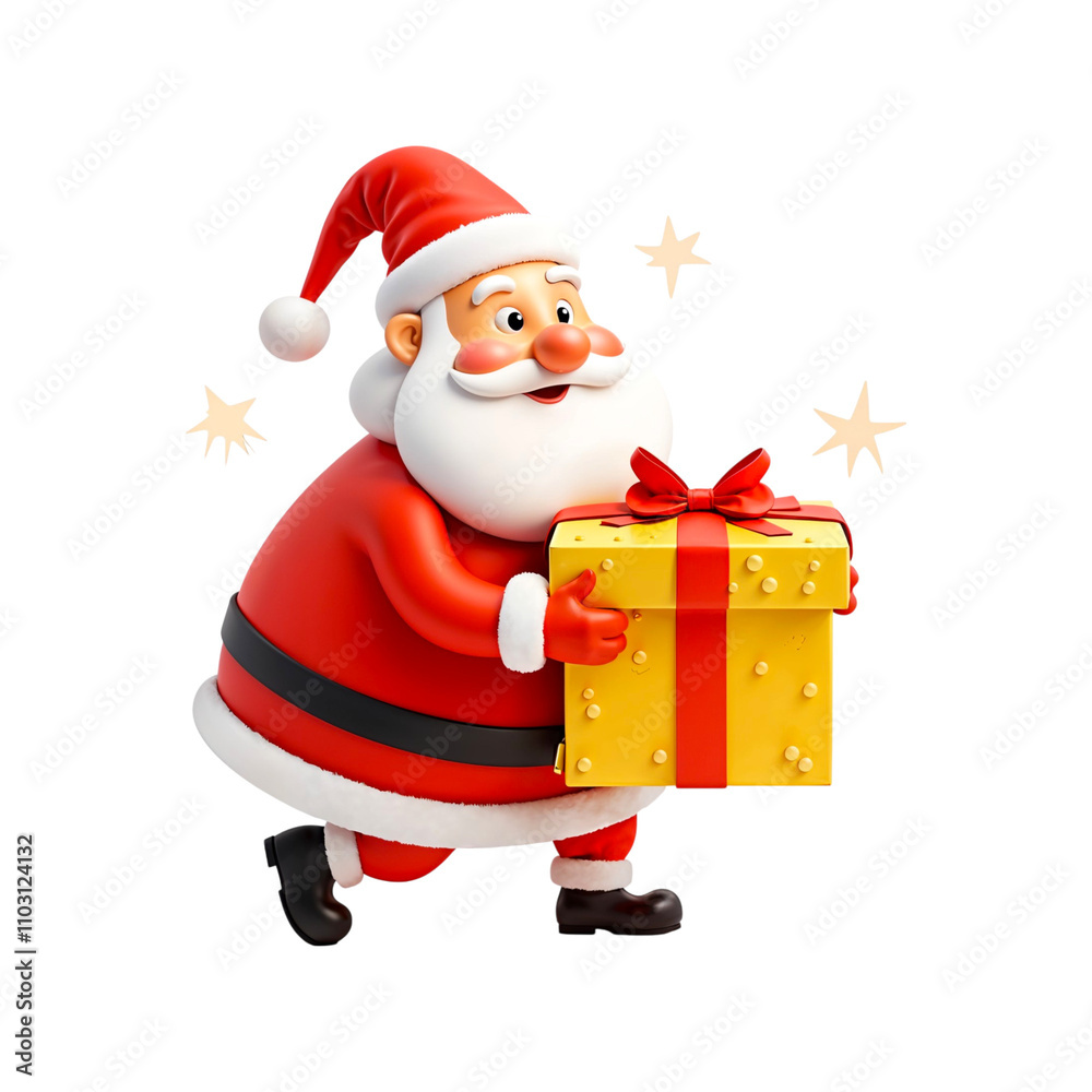 3d cartoon Santa Claus with gift box isolated on transparent background. Santa png. Christmas. New year
