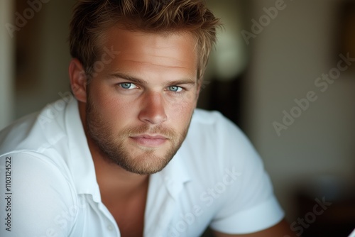 Portrait of a handsome man with a casual expression indoors