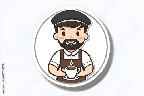 Cute Barista Sticker Illustration in High Quality Vector