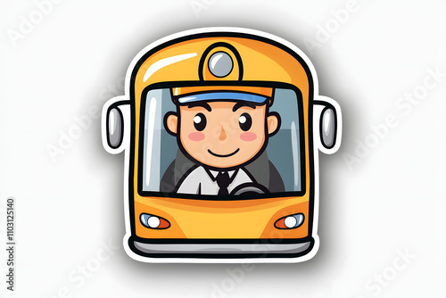 Cute Bus Driver Vector Illustration Sticker