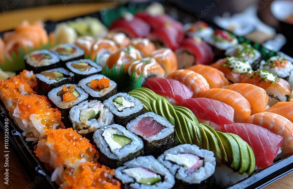 Sushi roll set in plastic container. Sushi roll set in plastic container.