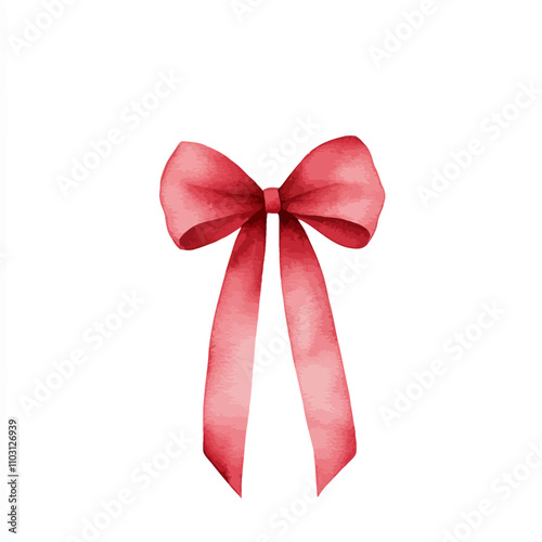 Crimson Watercolor Bow: A romantic, elegant, and detailed watercolor illustration of a crimson bow, perfect for adding a touch of sophistication to your designs.