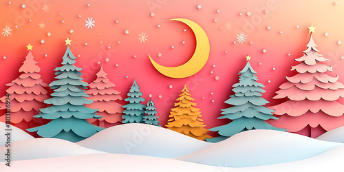Winter landscape with christmas trees.