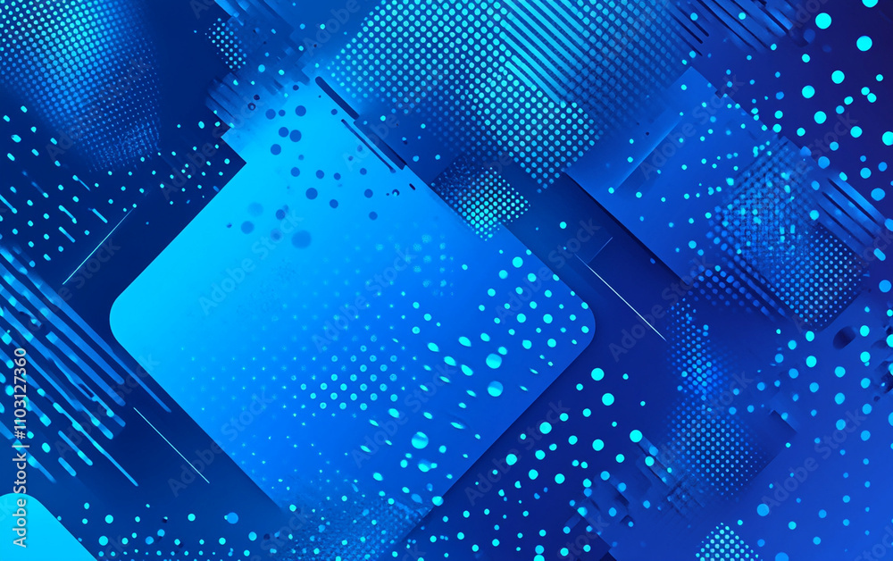 Vibrant blue background featuring digital pixelated dots and geometric shapes, creating modern and dynamic visual effect Vibrant blue background featuring digital pixelated dots and geometric shapes, creating modern and dynamic visual effect