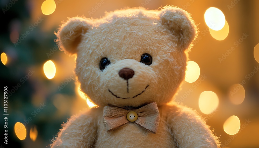 Here is the image of a teddy bear with a bowtie Here is the image of a teddy bear with a bowtie