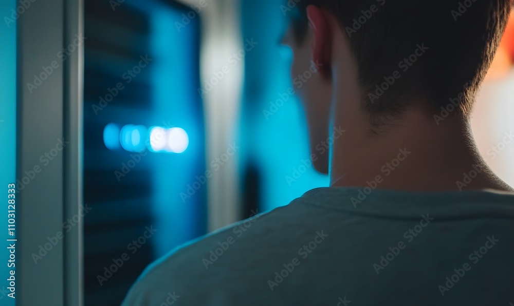IT worker in a server room looking at servers, Generative AI IT worker in a server room looking at servers, Generative AI