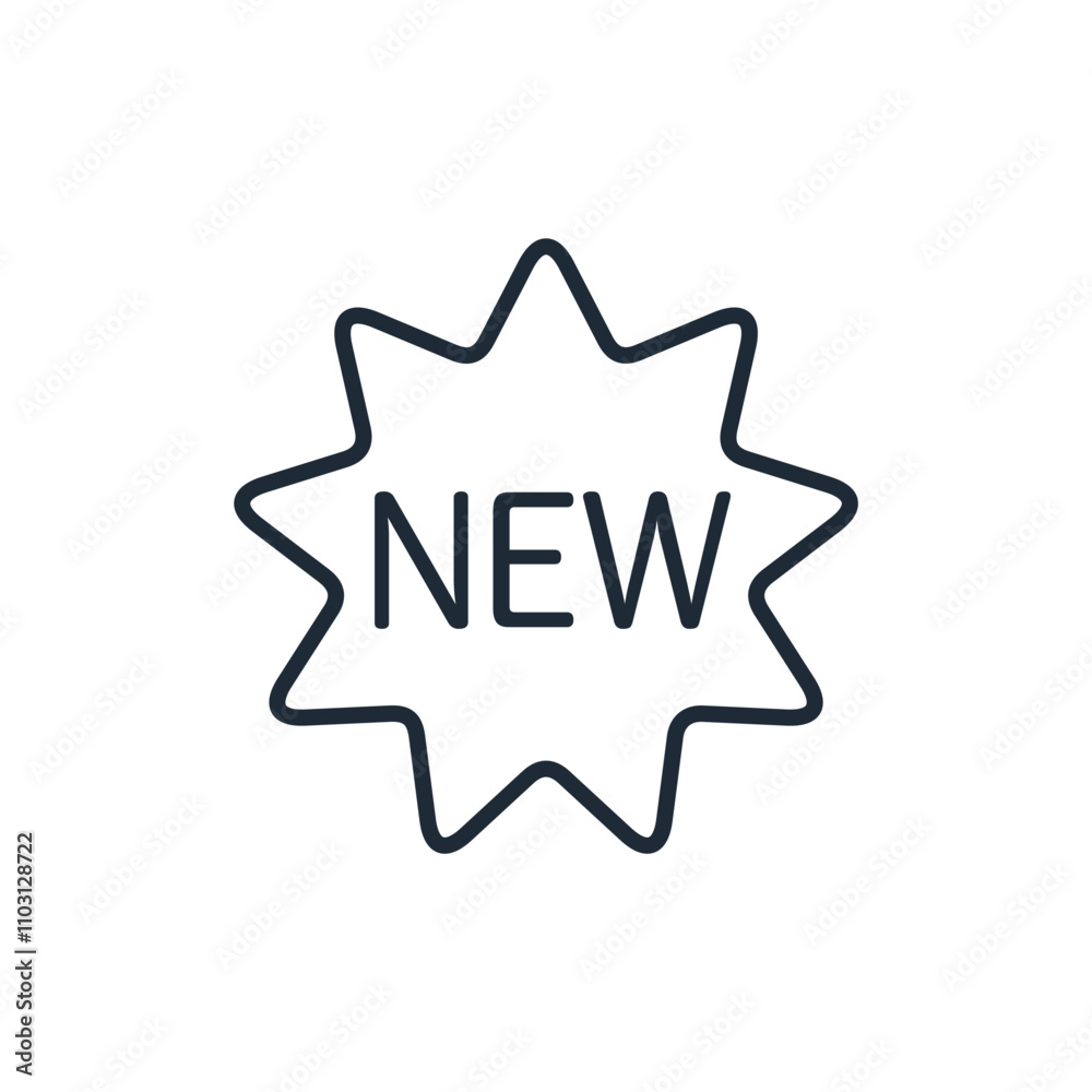 Star, seal, new. Distinctive sign of a popular, in-demand product.Vector linear icon isolated on white background. Star, seal, new. Distinctive sign of a popular, in-demand product.Vector linear icon isolated on white background.