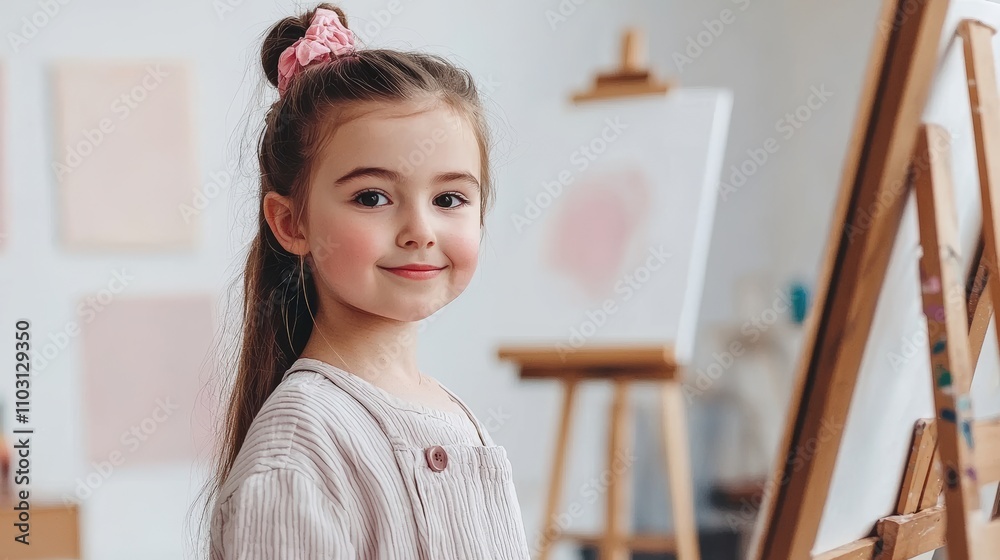 Young artist painting in studio creative space child's artwork indoor joyful expression Young artist painting in studio creative space child's artwork indoor joyful expression