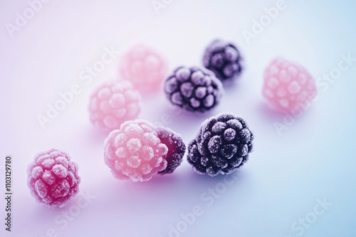 Frosty berries minimalistic art with ice-covered chereshnya on pastel background photo