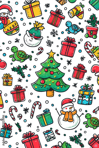 cartoon illustration of a christmas wrapping paper print