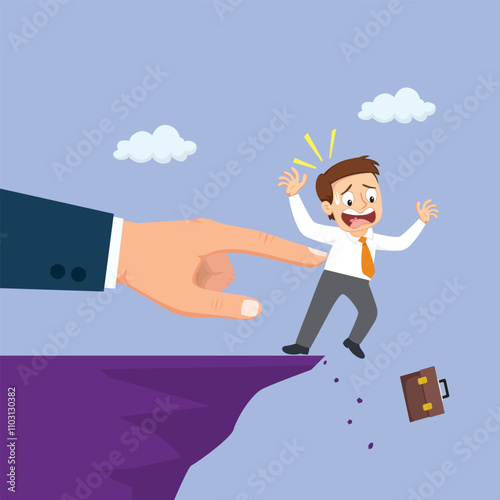 Cartoon Pushing Employee Off Cliff Vector Illustration.