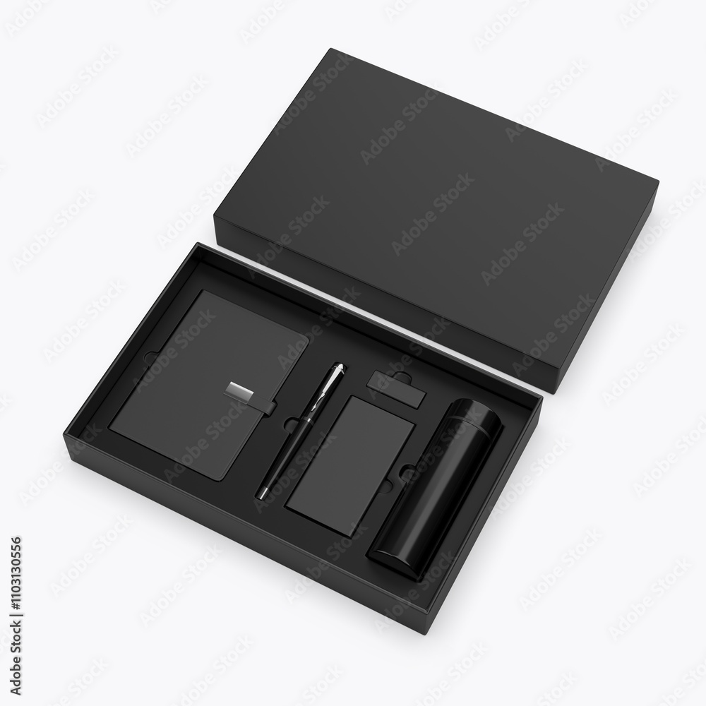 Blank corporate gift set paper hard box for branding template mockup. 3d render illustration.