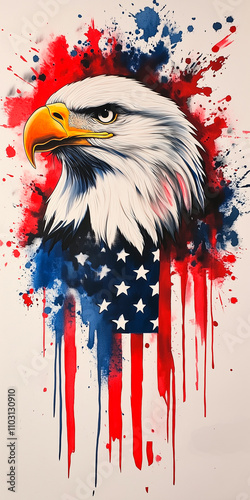 Bold American eagle artwork with vibrant colors and patriotic themes photo