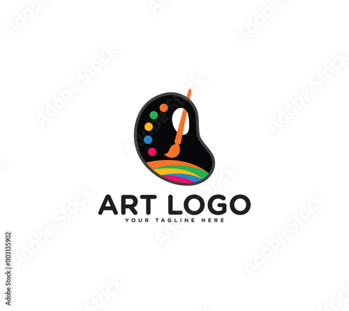 Paint Art Logo Design with brush and watercolor palette icon, Vector illustration.