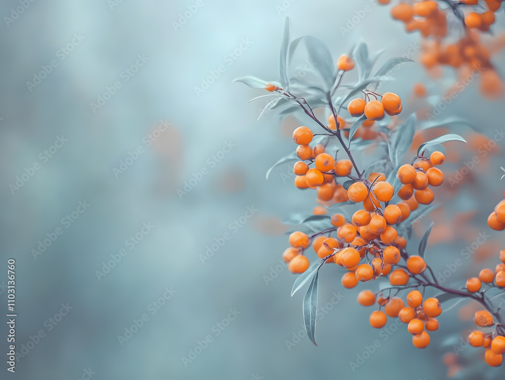 Ripe yellow sea buckthorn berries. Neural network AI generated art Ripe yellow sea buckthorn berries. Neural network AI generated art