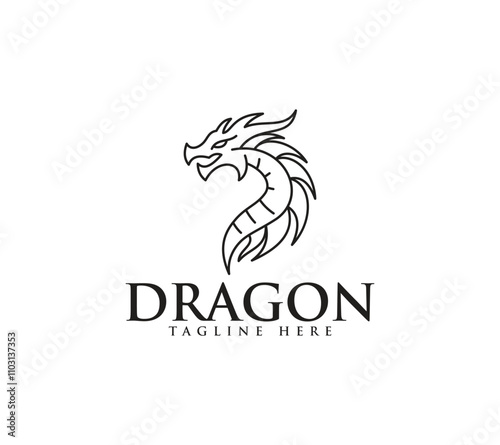 Wallpaper Mural Dragon Line Art Minimalist Logo Design, Vector Illustration. Torontodigital.ca