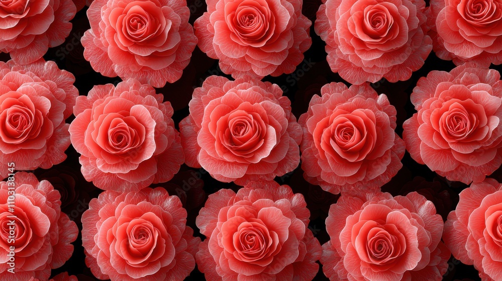 Fototapeta premium Romantic Coral Roses Floral Background Seamless Pattern Texture