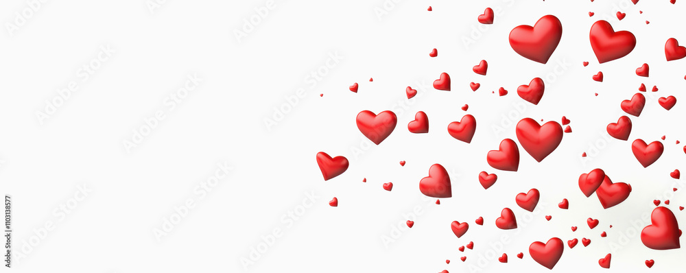 Valentine's Background with Flying Hearts on a White Background. Greetings with a Valentine's Day. Valentine's Background with Flying Hearts on a White Background. Greetings with a Valentine's Day.