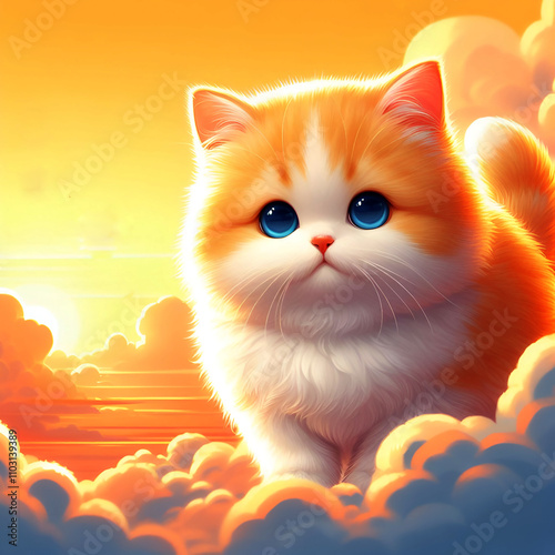 A yellow cat with blue eyes for International Cat Cay. Generated by AI.