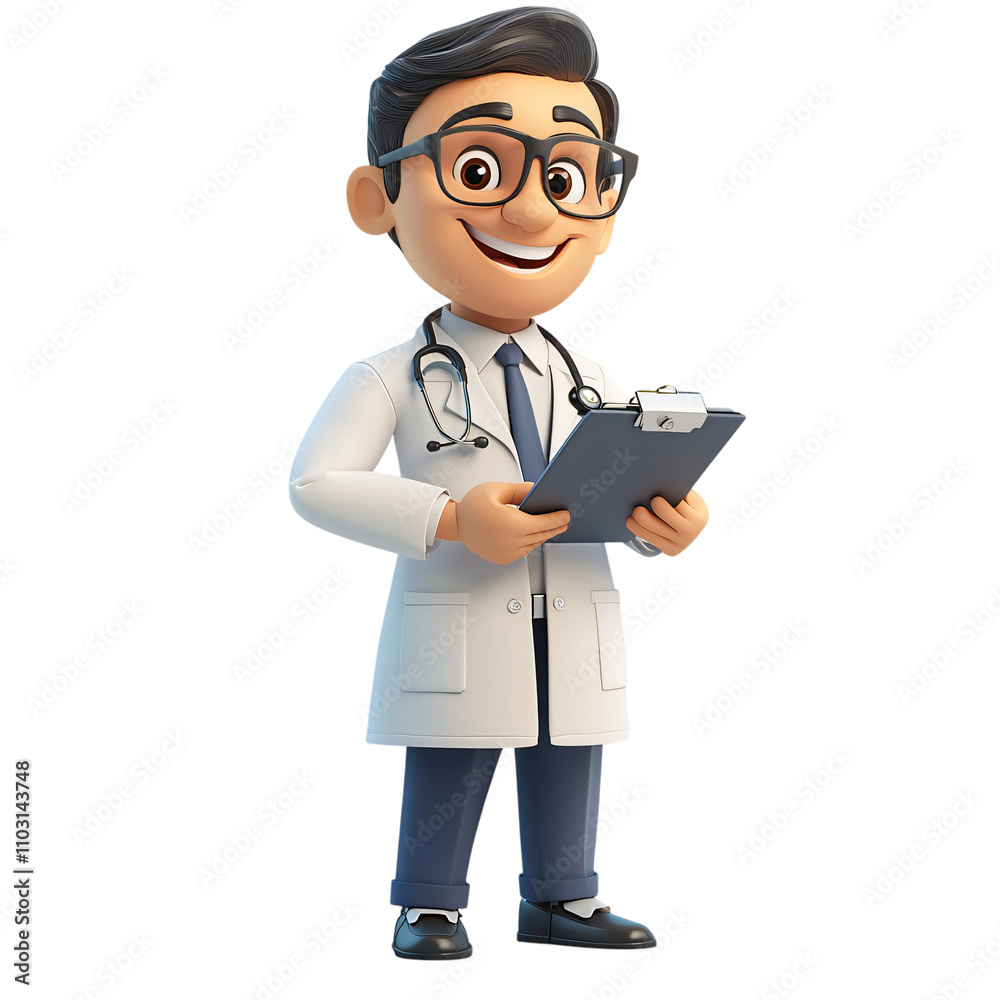 Happy Cartoon Doctor with Clipboard Stethoscope Happy Cartoon Doctor with Clipboard Stethoscope