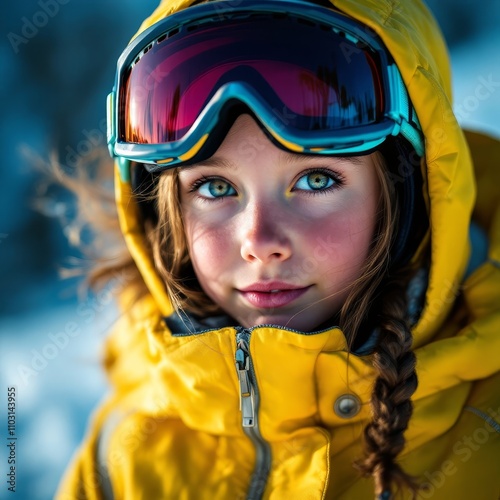 Wallpaper Mural Little girl skiing in mountains at ski resort Torontodigital.ca