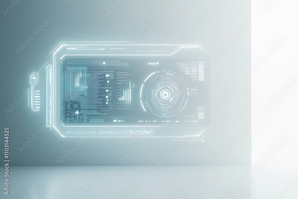 Futuristic digital battery hologram in cool tones Futuristic digital battery hologram in cool tones