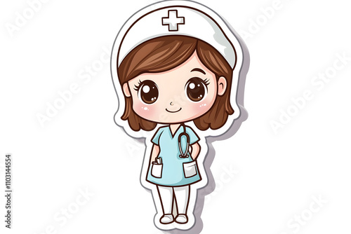 Cute Medical Assistant Vector Sticker Illustration