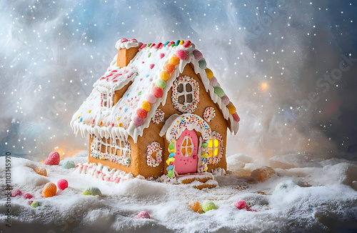 Gingerbread house with christmas decorations