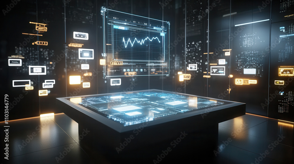 futuristic digital interface displaying user identity data and analytics in high tech environment. scene features glowing screens and data visualizations futuristic digital interface displaying user identity data and analytics in high tech environment. scene features glowing screens and data visualizations