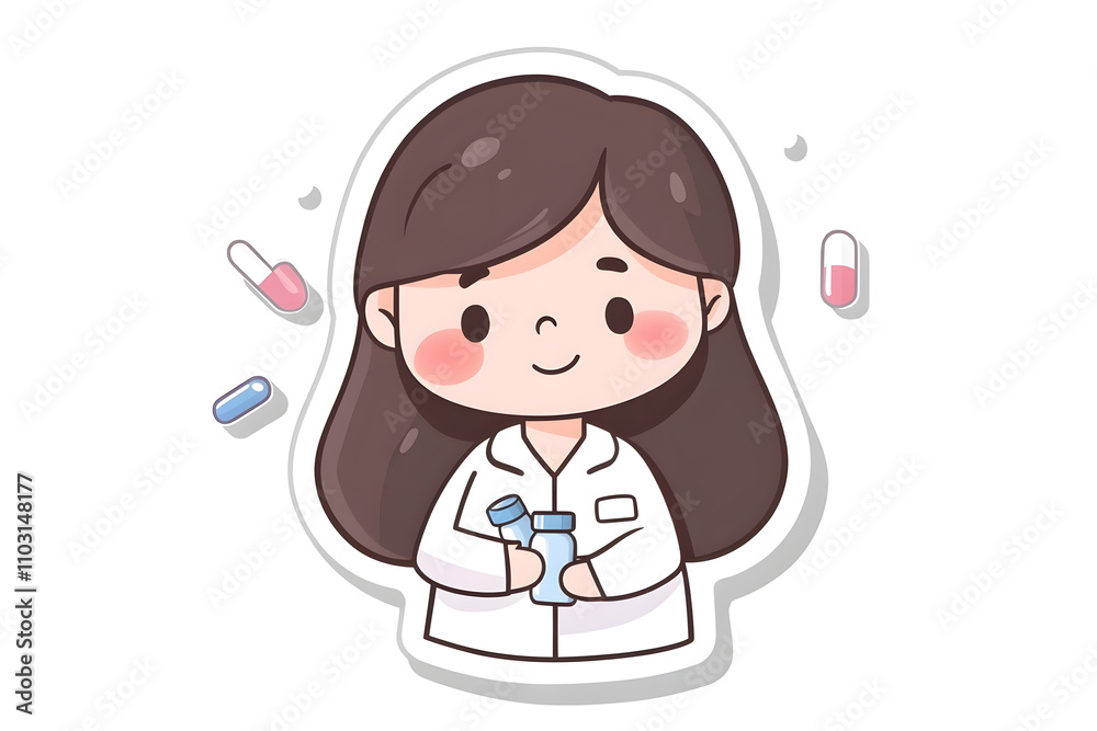 Cute Pharmacist Vector Illustration for Stickers Cute Pharmacist Vector Illustration for Stickers