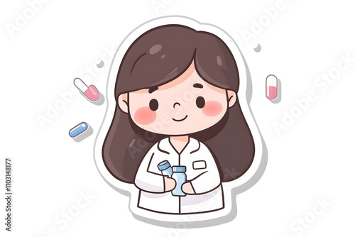 Cute Pharmacist Vector Illustration for Stickers