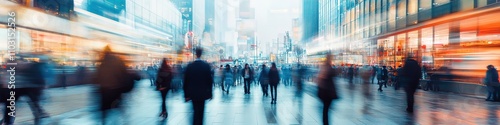 Blurred motion of city life with walking people