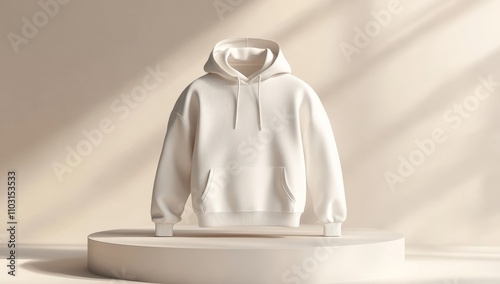 White Hoodie Mockup on a Beige Background.