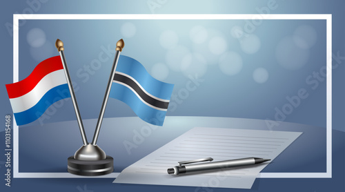 Netherlands and Botswana Small national flag on bokeh background, cooperative relationship